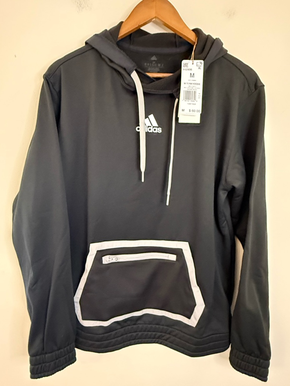 Adidas Team Hoodie fleece lined sweatshirt in black & gray SZ M
